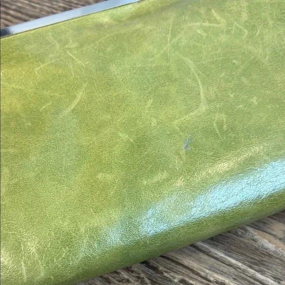 Hobo Lauren Clutch Wallet Leather Double Frame Dark Citron Moss Green Magnetic - Picture 13 of 16